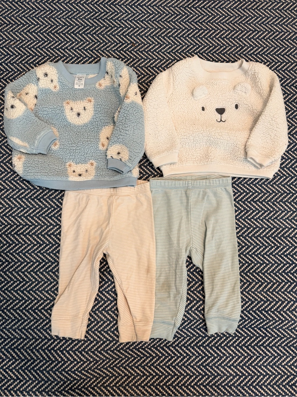 Carter's Blue and Cream Sherpa Bear Sweaters with Stripe Pants